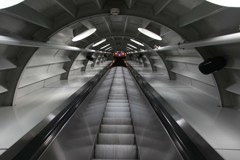 the way forward, technology, tunnel, tube, railing, light, convenience, blur, guidance, step, group of people, atomium, steps and staircases, city, real people