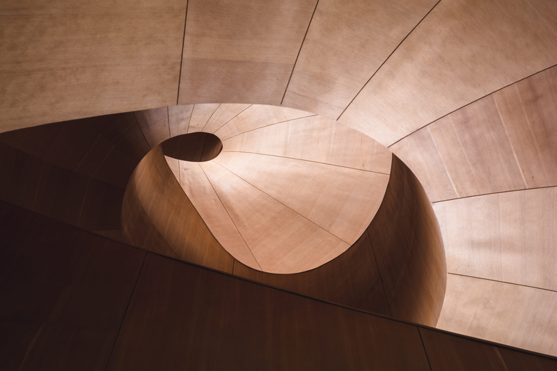 flooring, spiral Staircase, pattern, modern, ceiling, shadow, textrue, wall - building feature, photo, architecture, shape, bronze, indoors, full frame