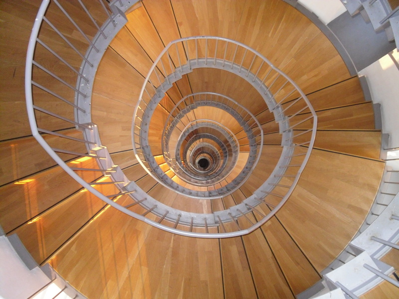 Snail, curve, railing, look down, Stairway, no people, swirl, high angle view, directly above, steps, Wood, circle, directly below, steps and Staircases