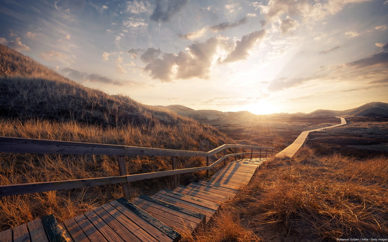 water, no people, direction, path, sky, stairs, idyllic, 1080P, scenics - nature, tranquility, cloud - sky, sunlight, tranquil scene, nature, non-urban scene