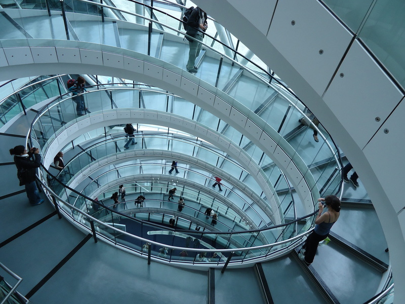 day, business, architecture, lifestyles, shape, spiral staircase, stairway, abstract, indoors, travel, building, spiral, railing, modern, built structure