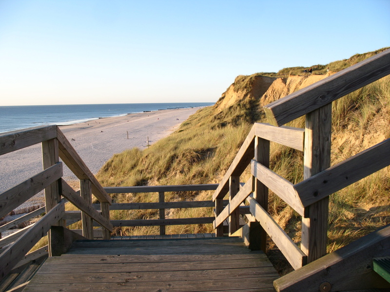 wood stairs, wood - material, wood, outlook, scenics - nature, sand, horizon, beauty in nature, railing, boardwalk, sunlight, outdoors, Red Cliff, Sylt