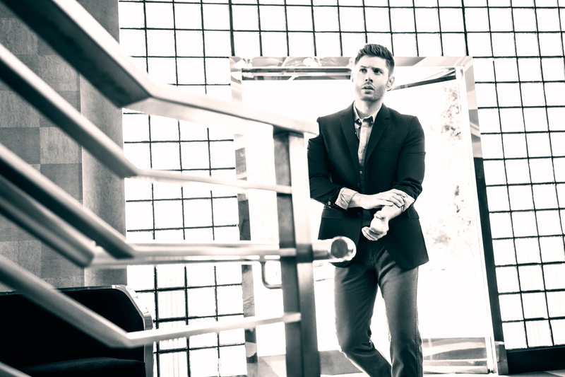 1080P, Harpers Bazaar, real people, Jensen Ackles, front view, indoors, mature men, full length, young adult, business, jacket, photoshoot, lifestyles