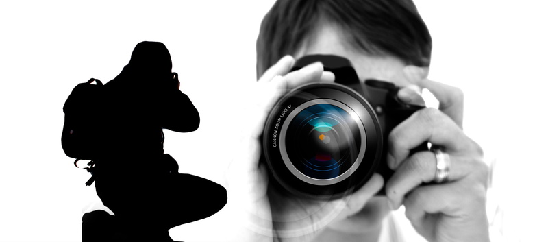 man, camera, white background, female, woman, activity, personal rights, lens - optical instrument, photographer, cut out, technology, equipment, adult