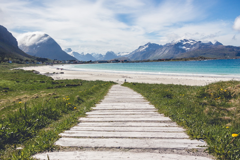 no people, walk, seascape, sky, idyllic, non-urban scene, landscape, wooden, 4K, mountain range, boardwalk, mountain peak, plant, path, shore, water, cove
