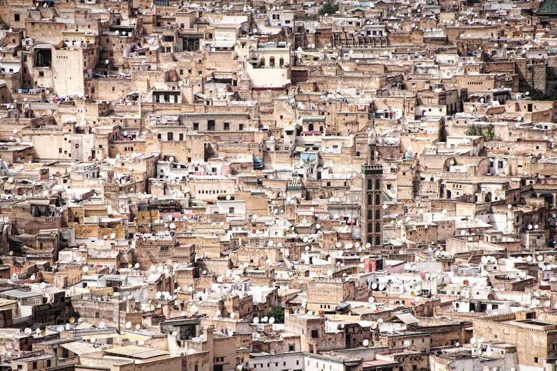 outdoors, houses, crowded, townscape, high angle view, brick, day, arabia, town, Marrakech, crowd, built structure, no people, building exterior, architecture