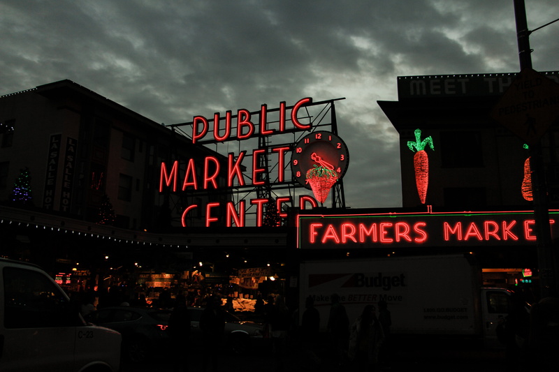 night, built structure, market, street, communication, architecture, evening, dusk, illuminated, text, sky, western script, sign, public market, neon, united states