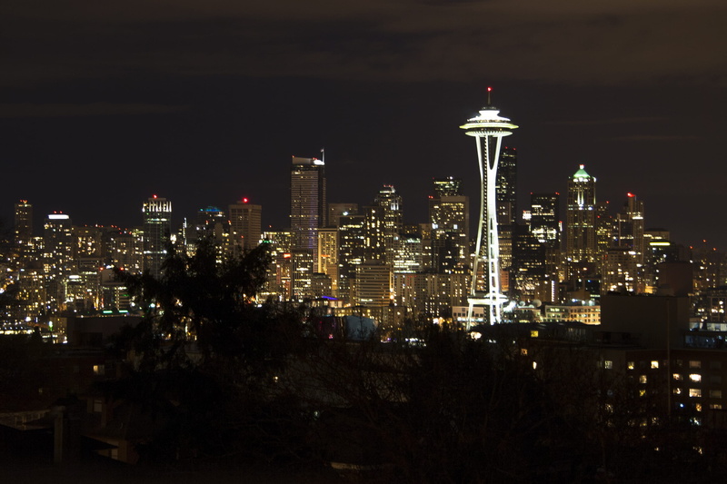 seattle skyline, tower, night, building, Washington, USA, skyline, nature, cities, no people, Frasier, architecture, 2K, skyscraper, city life, urban skyline