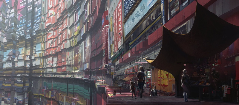 markets, 1080P, concept art, science fiction, artwork