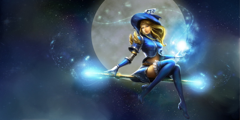 blonde, long hair, witch, 4K, armor, Moon, Lux (League of Legends), heels, skirt, witch hat