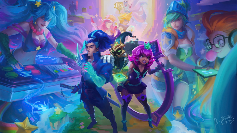arcade, 4K, Veigar, Riven (League of Legends), video game characters, Yasuo (League of Legends), League of Legends, Qiyana (League of Legends), Sona (League