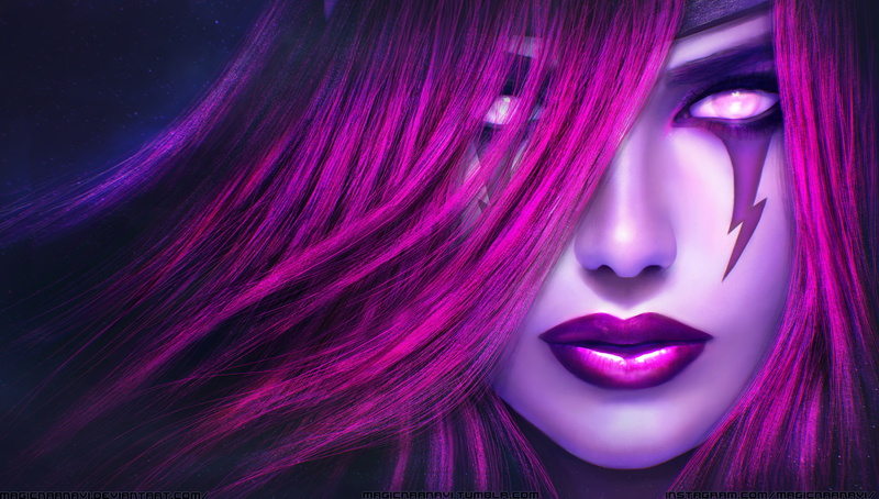 body part, lipstick, 1080P, beautiful woman, purple, obscured face, (_MA_D.), young women, adult, hair, hairstyle, beautiful people, fan art, Morgana (League of Legends)