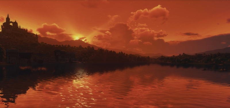 video games, sunset, The Witcher, orange sky, screen shot, 2K, The Witcher 3: Wild Hunt - Blood and Wine, evening, CD Projekt RED, landscape, The Witcher