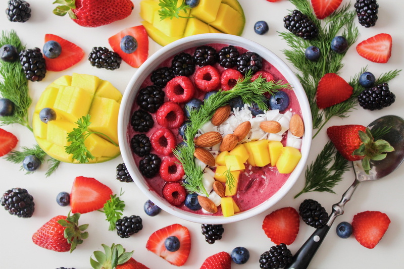 berries, wellbeing, kiwi, raspberry, bowl, berry fruit, indoors, breakfast, nuts, healthy eating, variation, no people, 1080P, food, food and drink, kiwi - fruit
