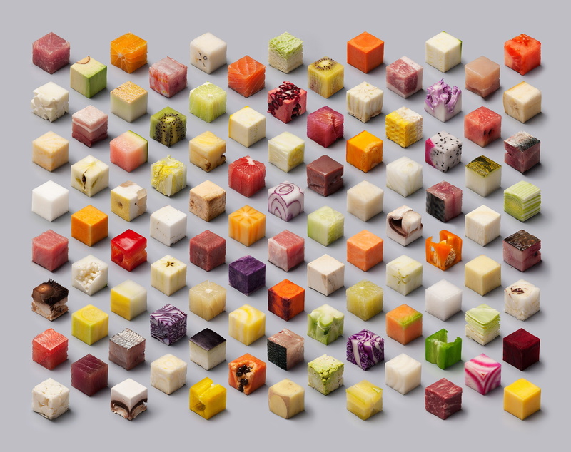 papaya, food, avocados, artwork, food cubes, cube, melons, cucumbers, meat, apples, paprika (spice), 2K, bell peppers, papayas, kiwi (fruit), tileable