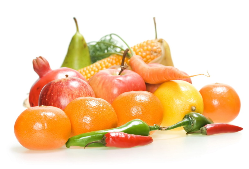 vitamin, corn, freshness, vegetables, mandarin, nutrition, fruits, juicy, close-up, plum, orange, fruit, white background, grape, pomegranate, white, cauliflower