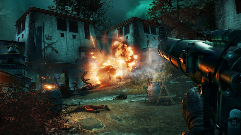 building exterior, Far Cry 4, d, 1080P, night, street, city, black, residential district, building, nature, fire, destruction, fire - natural phenomenon
