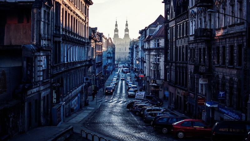 cityscape, Polish, church, 1080P, Poznan, morning, Poland, street