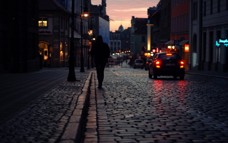Poznan, street, car, 1080P, Erik Witsoe, road, lights, sunset