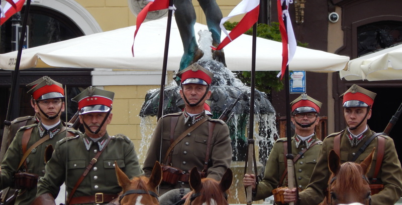 celebration, architecture, people, group of people, old buildings, poland, day, tourists, pride, military uniform, standing, waist up, fountain, monuments