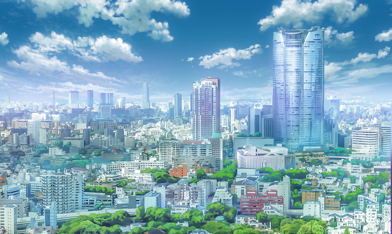 sunlight, Makoto Shinkai, Akihabara, trees, clouds, landscape, Your Name, city, 1080P