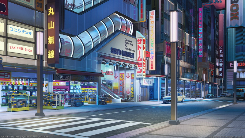 ArseniXC, Akihabara, night, building, video game art, digital art, CG, 1080P, street, stores
