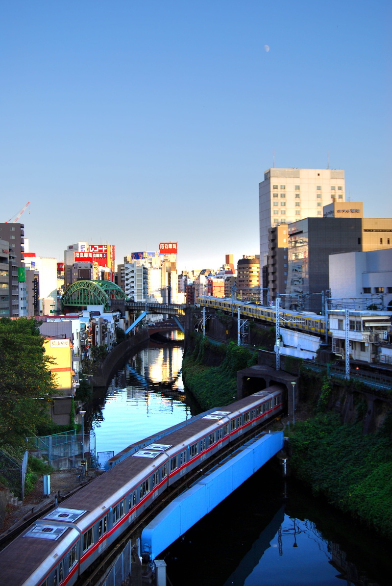 connection, outdoors, sky, 4K, city center, transportation, water, cityscape, building, Ochanomizu, no people, nautical vessel, building exterior, bridge - man made structure