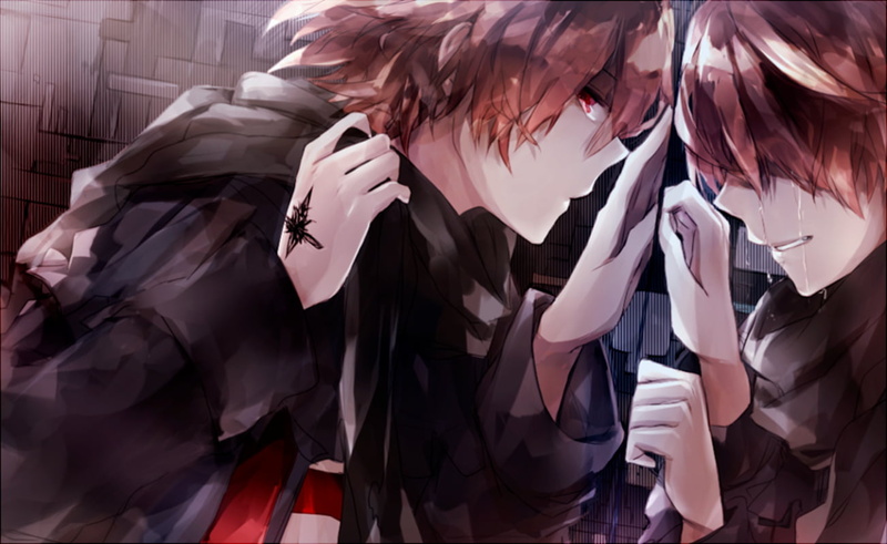 scarf, sad, 720P, reflection, Male, Guilty Crown, crying, anime, anime boys, mirror