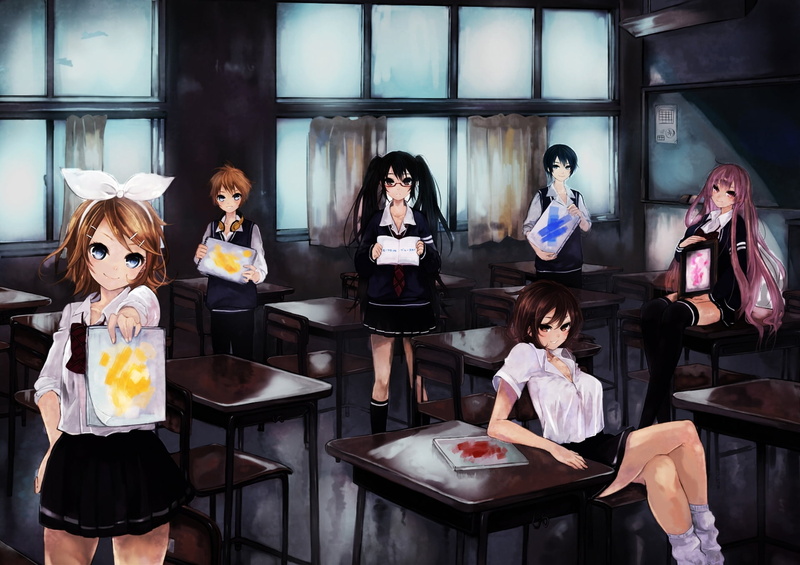 females, discussion, smiling, childhood, lifestyles, male, meiko, 1080P, illustration, cheerful, real people, kagamine len, characters, caucasian Ethnicity