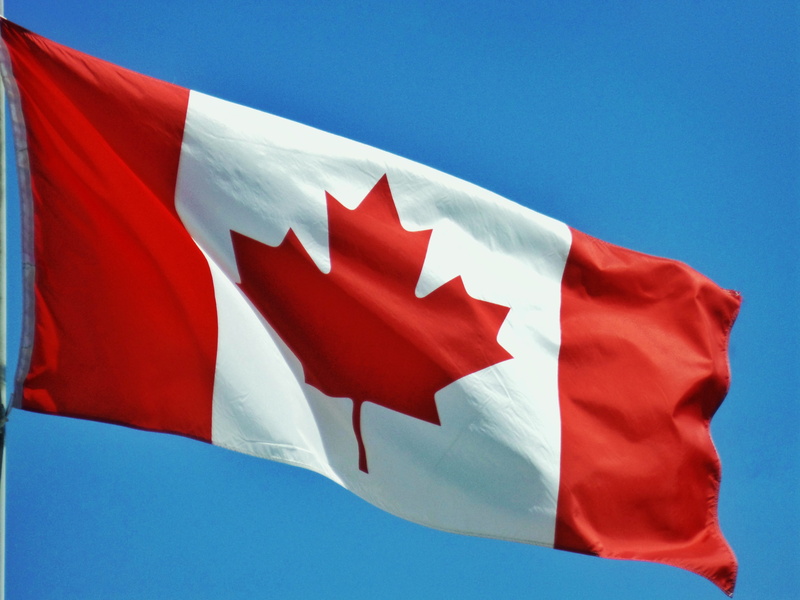 4K, environment, photo, red, blue background, sky, image, white color, blue, Canadian, pride, no people, pole, attached, royalty, patriotism, Canada, clear sky