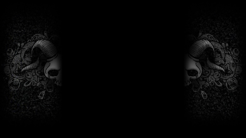 spooky, skull, split view, The Binding of Isaac, horns, 1080P, digital art, artwork, black background, dark, simple, monochrome, minimalism