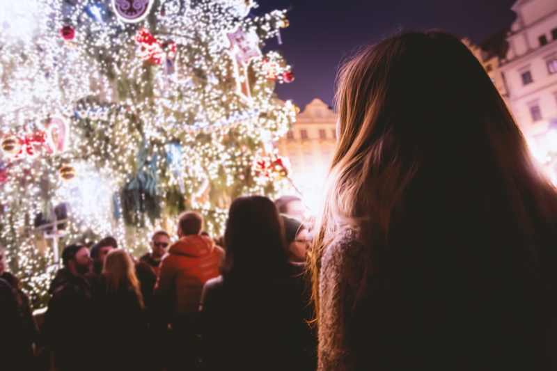night, firework display, people, new years eve, tree, christmas, firework, rear view, enjoyment, young adult, outdoors, city, women, event, adult, hairstyle