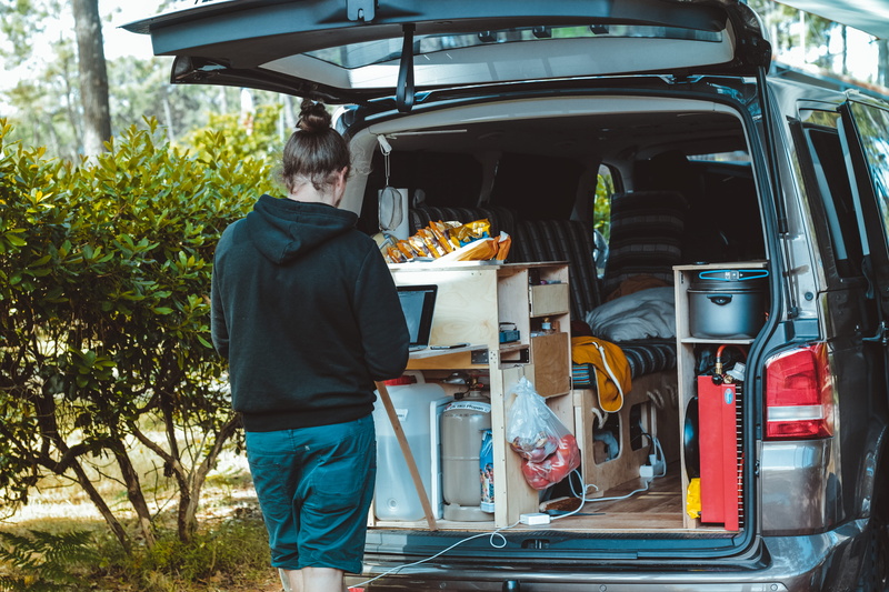 green, using, plant, outdoors, daytime, caucasian Ethnicity, repairing, standing, occupation, one man only, people, 5K, woman in black, laptop, leaf, campervan