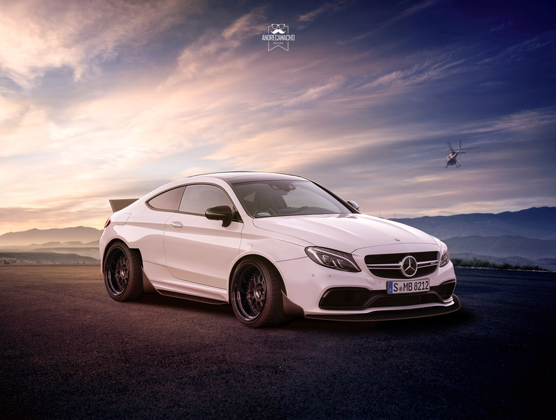 sky, benz, custom, mode of transportation, transportation, andrecamachodesign, sports car, dusk, land vehicle, speed, Mercedes-Benz, environment, Mercedes-Benz C63