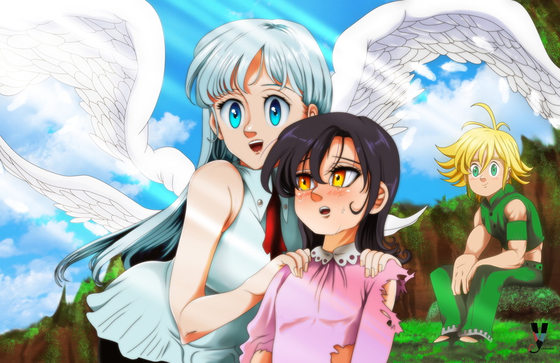 Meliodas (The Seven Deadly Sins), 2K, Elizabeth Liones, Merlin (The Seven Deadly Sins), Anime, The Seven Deadly Sins