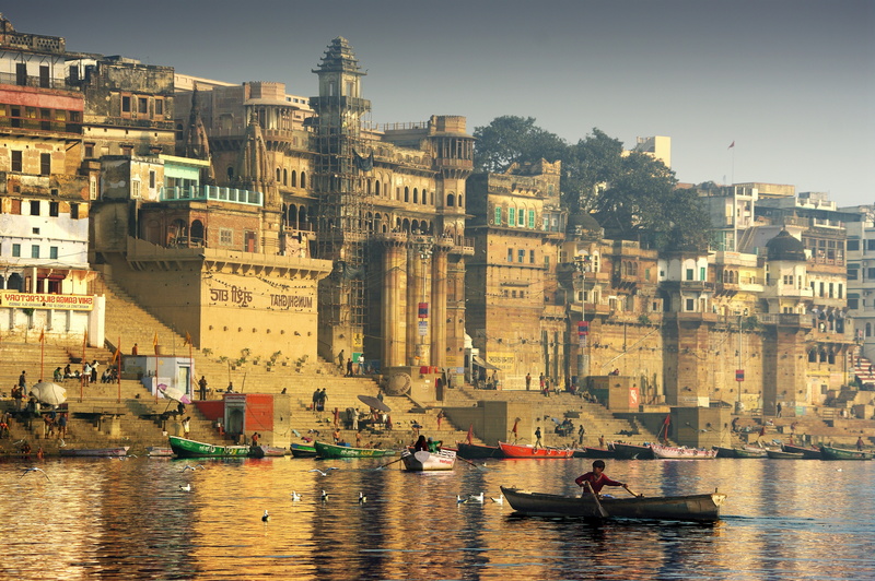 sky, residential district, water city varanasi, nautical vessel, building exterior, city, transportation, water, waterfront, building, architecture, men