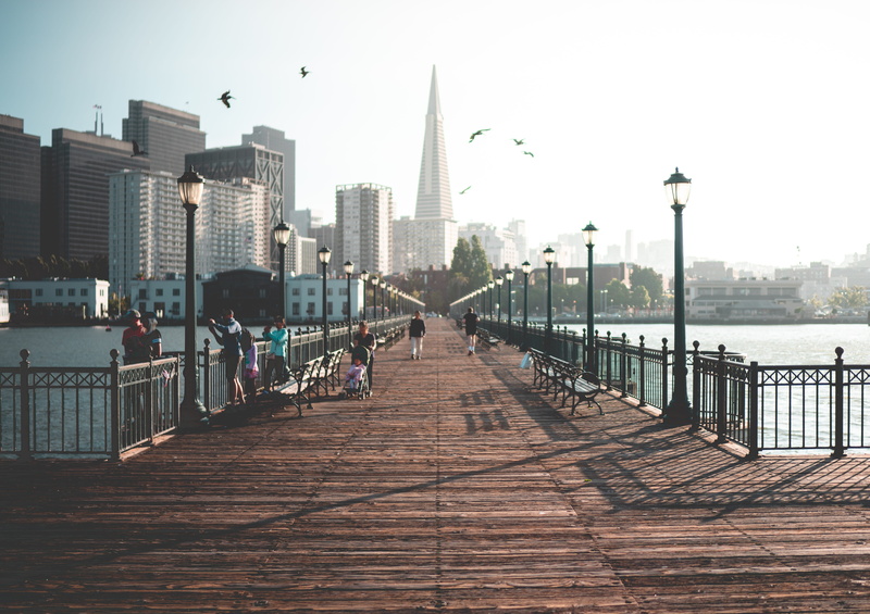dock, tower, cityscape, person, financial district, travel destinations, road, pier 7, architecture, human, office building exterior, tall - high, 5K