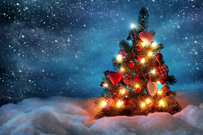 garland, christmas, new, tree, snow, 5K, holiday, year, new year, night