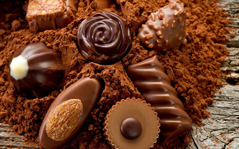 chocolate, candies, nuts, allsorts, cocoa, 1080P