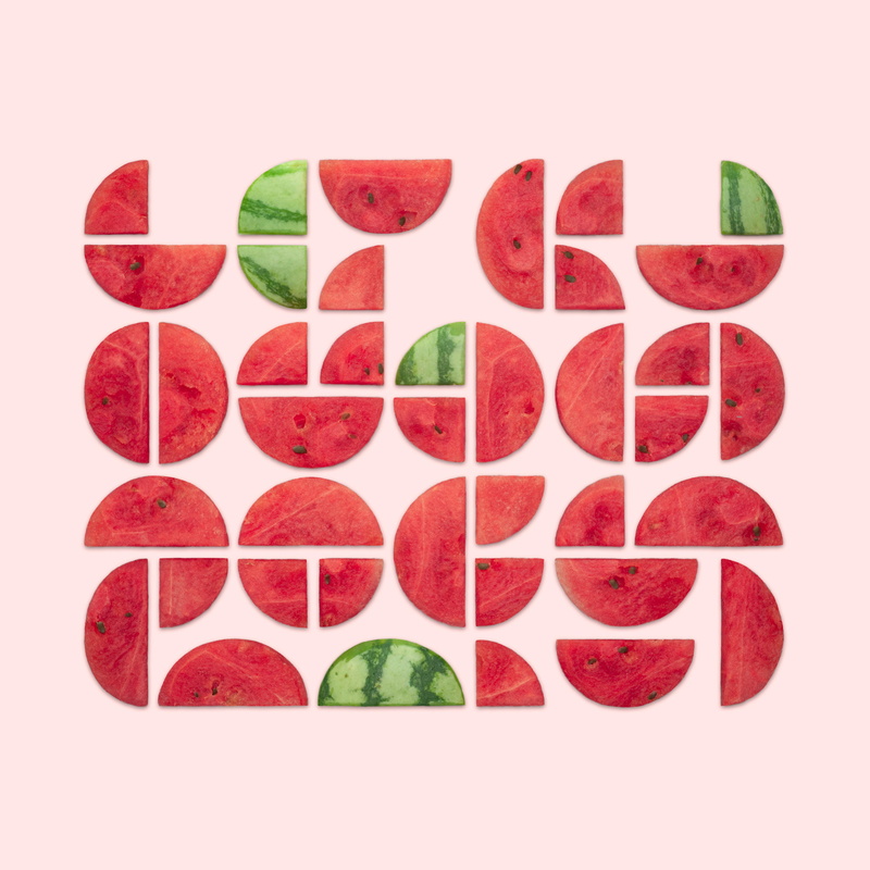 1080P, watermelon, indoors, Kristen Meyer, abstract, large group of objects, food and drink, arrangement, artwork, vegetable, ripe, circle, in a row, studio shot