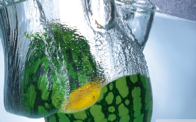 glass, fruit, drinking glass, household equipment, close-up, 1080P, mint leaf - culinary, water, lemon soda, healthy eating, splashes, freshness, nature