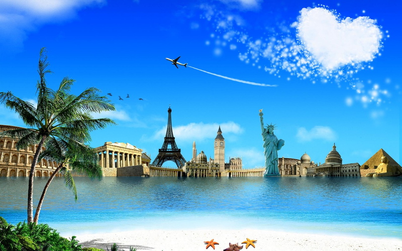 the heart, the sphinx, the stat, sand, eiffel tower, starfish, creative, 1080P, the colosseum, wonders, world, the airplane