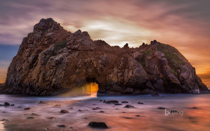 natural arch, land, cloud - sky, eroded, rock formation, tranquility, pfeiffer, nature, no people, water, tranquil scene, rock, geology, california, solid
