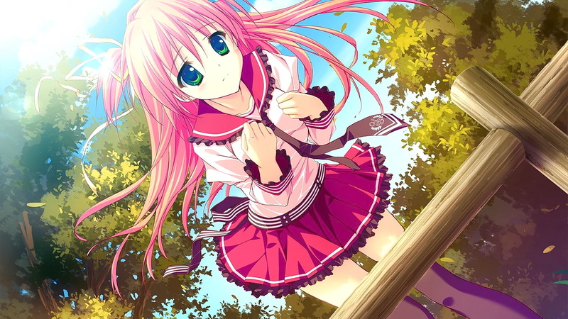 pink hair, anime girls, Nakatsugawa Ui, Hoshizora e Kakaru Hashi, anime, 1080P, looking at viewer, school uniform