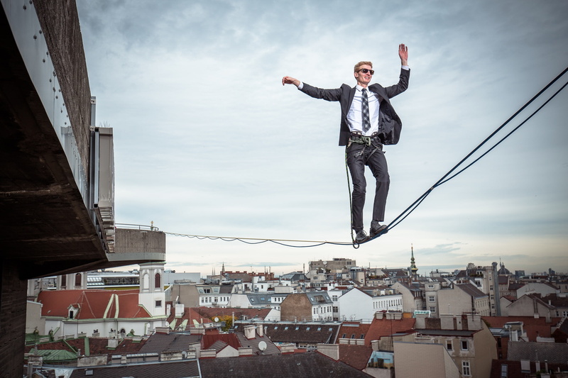 insurance, height, 1080P, the city, male, Vienna, tightrope Walker