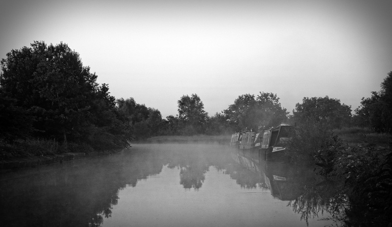 transportation, water, scenics - nature, leeds, nature, widebeam, day, fog, nautical vessel, mode of transportation, sky, abram, narrow boat, lake, tranquility