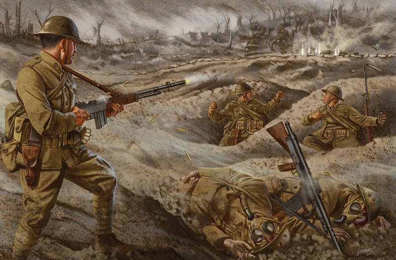 army, machine gun, rifle, figure, aggression, work helmet, Browning, people, Automatic, government, military uniform, the trenches, weapon, painting, gun