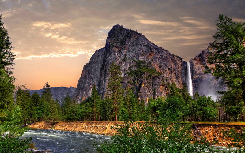 sky, beauty in nature, retina, no people, yosemite, outdoors, tranquil scene, sunset, jungle, cloud - sky, power in nature, water, imac, solid, tree, flowing
