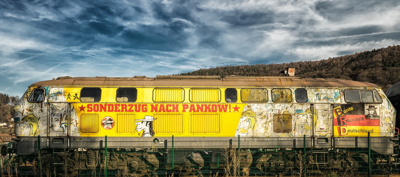nostalgic, sign, school bus, railway nostalgia, 5K, nostalgia, show, sky, architecture, railroad car, white, land vehicle, special train, railway, yellow