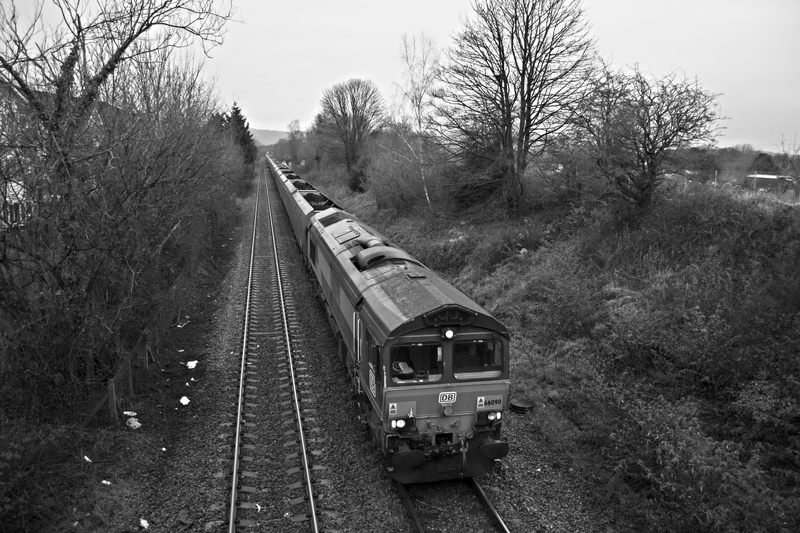 gray, scale, images, transport, chemins, Flickr, cardiff, Gales, Wales, trains, bw, railroads, Heath  Cardiff, Class 66, eisenbahn, winter  Heath, railroad Track